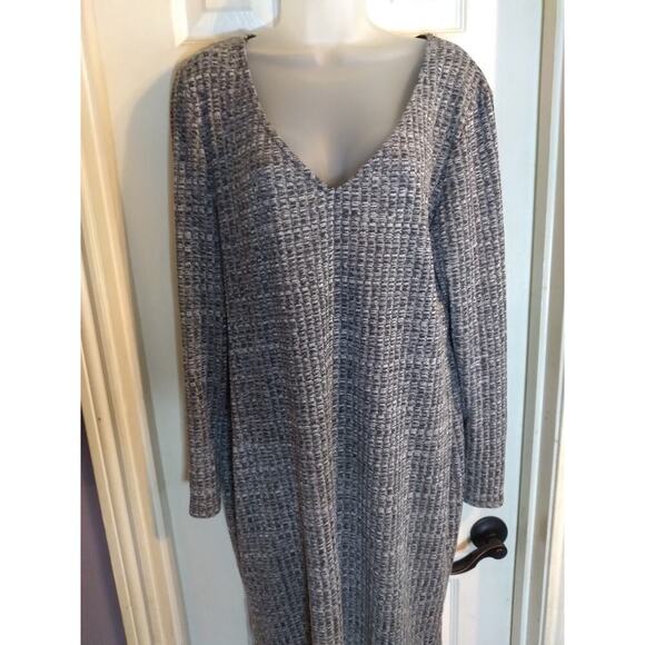 Snap Dress Gray Silver Metalic Thread V Neck Pullover Long Sleeves Sz 2X ... - Picture 1 of 9